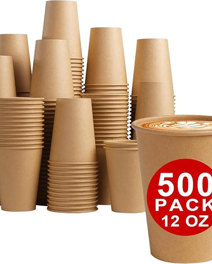 Lamosi 500 Count 12 oz Kraft Paper Cups, Disposable Hot/Cold Paper Coffee Cups, 12 Ounce Beverages Cups, Water Cups for Party Picnic Travel and Events