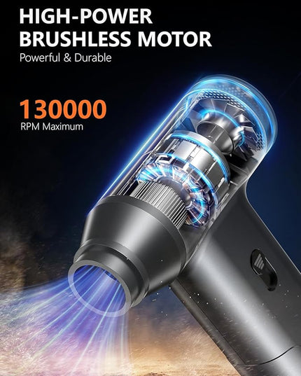 CLEVAST Compressed Air Duster – Super Power Cordless Electric Mini Air Blower, 130,000 RPM Brushless Motor, Stepless Speed Control, Rechargeable for PC, Keyboard, Car, Electronics Cleaning Kit