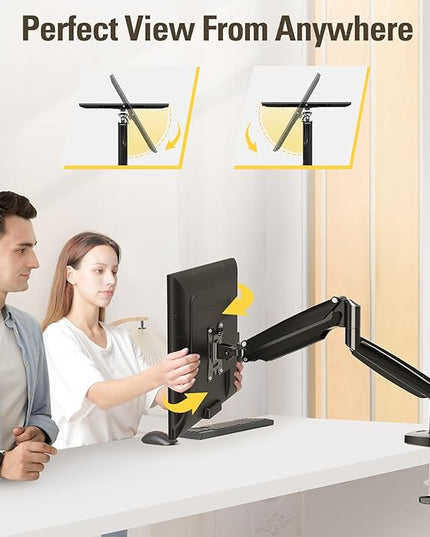 Single Monitor Mount Stand for 22-40" Computer Screens, Heavy Duty Gas Spring Monitor Arm Holds Up to 30.9 lbs, Adjustable Vesa Mount with C-Clamp & Grommet Base, Black