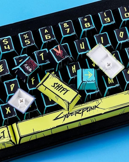 JOMKIZ PBT Keycaps - Japanese Manga Theme Keycaps Set, 131 Keys Cherry Profile Dye-Sub Custom Keycap, Cyberpunk 2077 Minimalist Style Key Caps for 60%, 65%, 75%, 100% Cherry MX Mechanical Keyboard