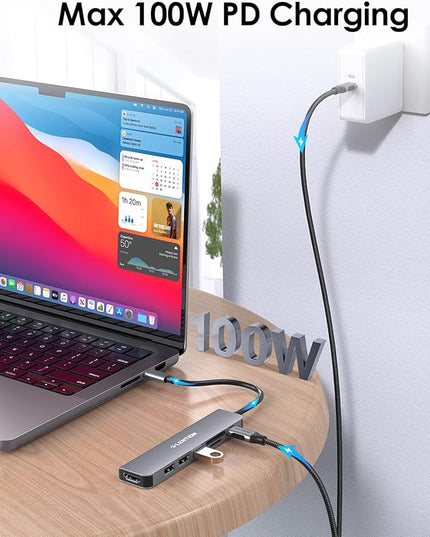 LENTION USB C Hub with 100W Charging, 4K HDMI, Dual Card Reader, USB 3.0 & 2.0 Compatible MacBook Pro, New Mac Air/Surface, Chromebook, More, Stable Driver Adapter (CB-CE18, Space Gray)