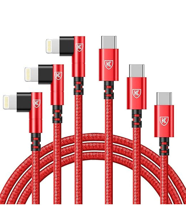 USB C to Lightning Cable 6FT, 90 Degree iPhone Charger Cables [Apple MFi Certified] 3Pack Fast Charging Cord Nylon Braided USB C Lightning Cable Compatible with iPhone 14/13/12/11/Pro Max/Plus/8/7-Red