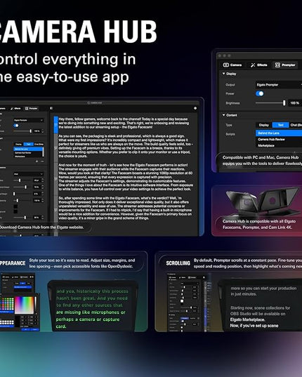 Elgato Prompter XL – Full-Sized Teleprompter with Removable Display, Video Conferencing Monitor, for DSLR Mirrorless & Studio Cameras, Single-Cable Setup – USB-C 3.2 for PC & Mac