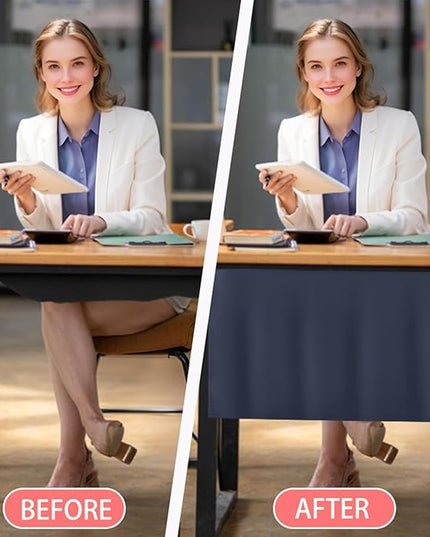 Icegrey 68" Under Desk Privacy Panel with Cable Management Organizer Net Self-Adhesive Modesty Panel for Cord Organizer Pockets and Desk Skirt for Home Office or Standing Workstation, Navy Blue