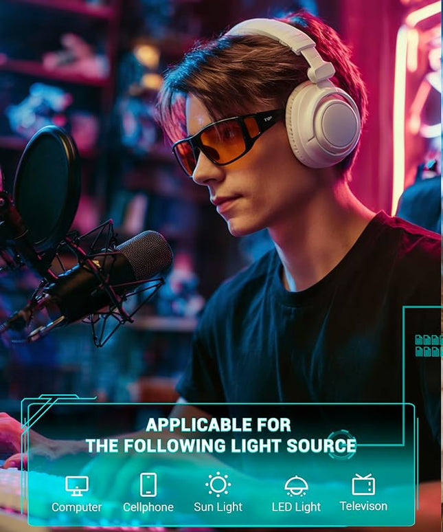 TIJN Sonia Sleep Glasses for Blue & Green Light Blocking,Red Lens with Dual AR Coating,Wraparound Frame for Gaming Screen