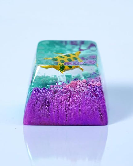 Sea Turtle Artisan Keycap Purple and Teal Ocean R1 SA Profile Custom Sea Creatures Keycaps 1U ESC Handmade Gaming Resin Key Cap Cherry MX Switch Compatible Mechanical Keyboard Turtle Lover Gift