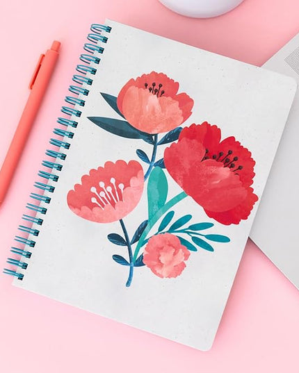 Steel Mill & Co Cute Mini Spiral Notebook, 8.25" x 6.25" Journal with Durable Hardcover and 160 Lined Pages (Poppy Boquet)