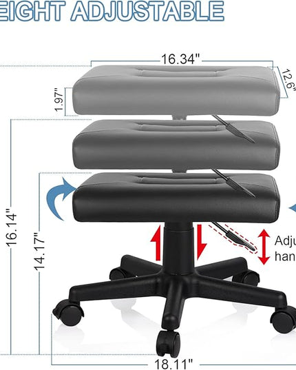 Footrest Stool Under Desk Adjustable Height Footrest Ottoman Ergonomic Foot Stool with Wheels 360° Rolling for Home Office (Black-1)