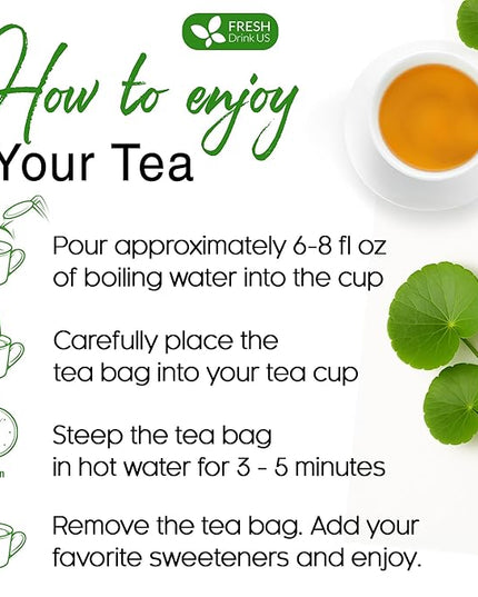 FreshDrinkUS, Premium Gotu Kola Leaf Tea – 75 Tea Bags | Pure Dried Centella Asiatica Leaves | Naturally Caffeine-Free Herbal Tea | Refreshing Aroma & Smooth Taste | Premium Herbal Infusion. Vegan