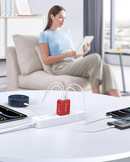 60W USB C Wall Charger, 2Pack 5-Port C Charger Fast Charging Block PD Power Adapter +QC 3.0 Multiport Type C Box Brick Cube USB A Wall Plug for iPhone 14/15/16/17 Pro Max, iPad,Samsung Galaxy(Red)