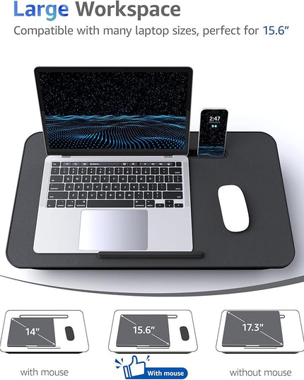 Lap Desk – L.DOCTOR Cushioned Lap Desks, Portable Laptop Desk for Bed, Couch & Floor, Washable Cushion, Built-in Phone & Tablet Slot, Fits 17.3" Laptop – Working, Writing, Gaming – Large, Black