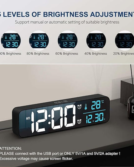 Hournor Digital Clock for Bedroom, Digital Wall Clock for Living Room Decor, Desk Table Clocks, Digital Clock Large Display, Bedroom Smart Alarm Clock for Office Blue