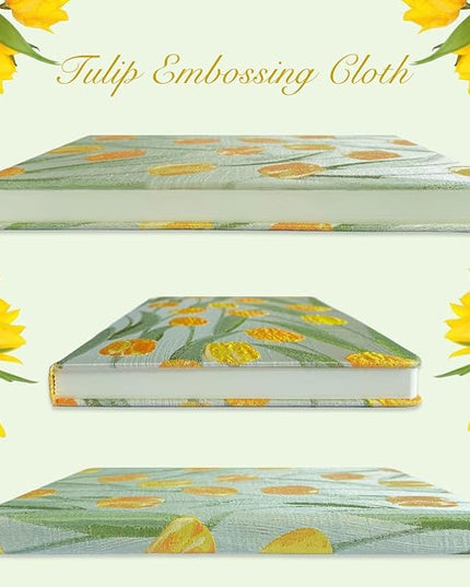 Tulip Gifts, Floral Journal, Cute Notebook, Embroidered Flower Cover, A5, Lined Paper, Wide Ruled, Hardcover, Lay Flat, Journal for Women, Pretty, Garden Journal, Tulips