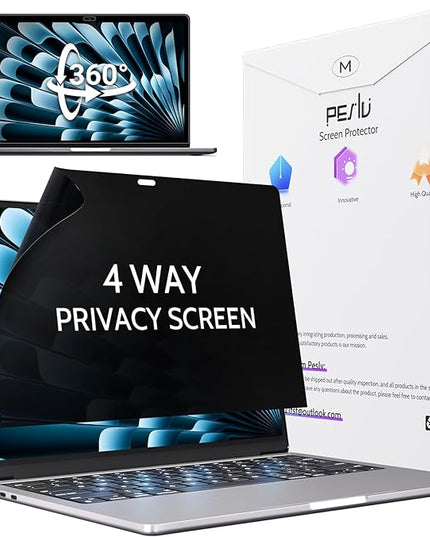 Peslv 360° 4 Way Privacy Screen for Macbook Air 13 (2018-2021, M1) & Macbook Pro 13 (2016-2022, M1, M2), Anti Glare Blue Light Spy Filter Private Cover, Black Security Protector for Mac Laptop