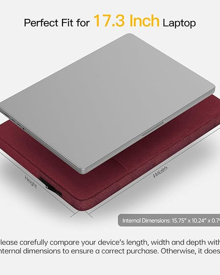 Laptop Sleeve Case 17 inch, Padded Shockproof Protective Carrying Bag for HP 17.3 Laptop/Pavilion 17/ Envy 17, 17.3-in Water-Resistant Computer Bag Cover with Accessory Pocket -Wine Red