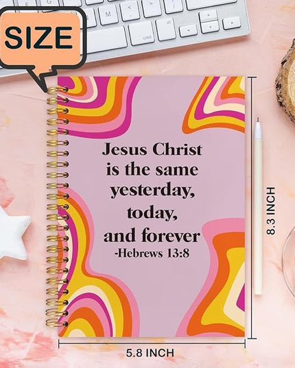 Christian Spiral Journal Notebook 5.5x8.3in, Groovy 70s Retro Pink and Orange Jesus Journal for Women, Prayer Journals for Woman, Religious Notebooks for Note Taking, Hardcover Notebook