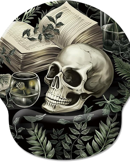 Goth Funny Skull Plant Mouse Pad with Wrist Rest, Gothic Book Leaves Ergonomic Mouse Pads, Computer Mousepad with Non-Slip Base, Cute Mouse Pad for Desk Accessories Office Decor Supplies
