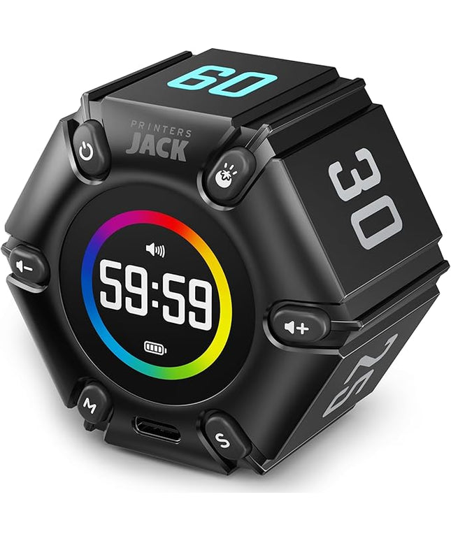 Jack Pomodoro Timer - Productivity Cube, Visual Focus Timer, Mute & Vibration & Adjustable Sound Alert, for Office, ADHD, Study, Work, 3/5/10/25/30/60min & Custom Countdown - Black
