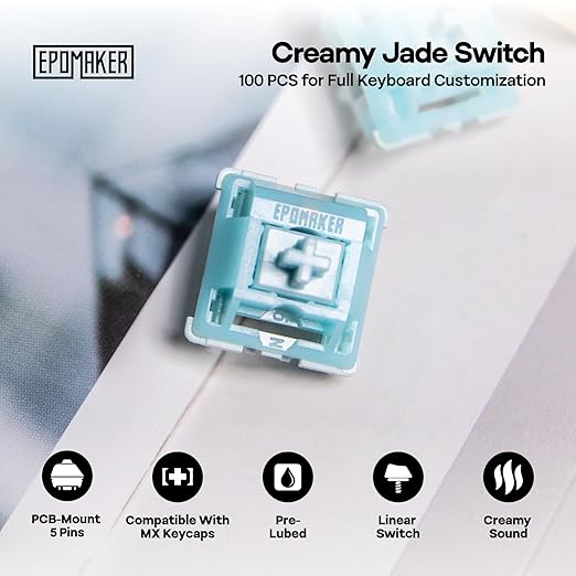 EPOMAKER Creamy Jade 45gf Gaming Keyboard Switches, 100 PCS Linear Switch, 5-Pin Pre-Lubed Switch, with PC/PA66 Case, POK Stem, Compatible with MX Keycaps for Mechanical Keyboard