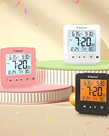 Geevon Smart Night Light Small Digital Alarm Clock with 2 Increasing Beep Alarm, Indoor Temperature, Battery Operated Travel Clock for Bedroom, Bedside, Desk(Pink)