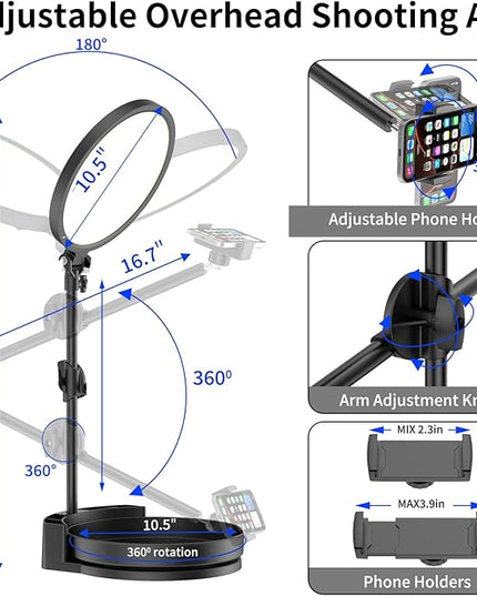 Selfie Light Kit for Desk and Laptop,55W Dimmable Full Screen Ring Light,with Rotating Storage Box,Pen Holder Stand,Phone Holder and Controller (Maya Blue, 10.5)