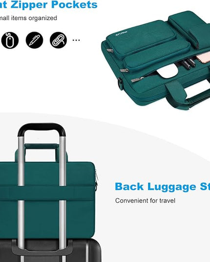 MOSISO Laptop Shoulder Bag 15.6 inch, 15-15.6 inch Computer Bag Compatible with MacBook Pro 16 inch, HP, Dell, Lenovo, Notebook with 2 Raised&1 Flapover&1 Horizontal Pocket&Handle&Belt, Teal Green