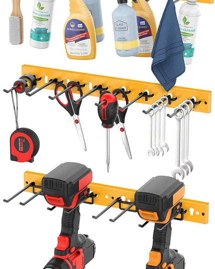 CCCEI 3 Modular Pegboard Strip Storage, Metal Peg Slat Wall Mount for Garage, Basement, Garden, Laundry Room Organization. Flexible Tool Organizer for Rake, Shovels, Crafting. Gifts for Men, Yellow.