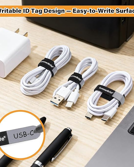 70 Pack Black Cable Ties 6 Inch with Writable Labels, Reusable Cable Management Straps, Hook and Loop Cord Organizer for Home Office, PC Desk Setup, Electronics & Travel Wire Management