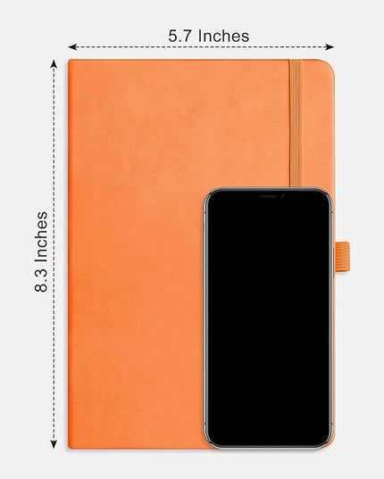 RETTACY Graph Grid Paper Notebook, 192 Pages, A5 Medium Size (5.7'' x 8.3''), 5 Squares per Inch, Leather Hardcover, 100 GSM Thick Paper, for School, Students, Math, Engineering (Orange)