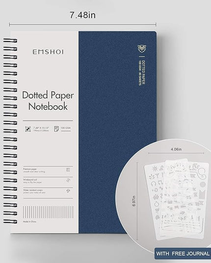 EMSHOI Dotted Journal Spiral Notebook 7.48" x 10.15" - 2 Pack 320 Pages 100gsm Thick Paper, B5 Dot Grid Notebook, Plastic Hardcover Journals for Writing Drawing