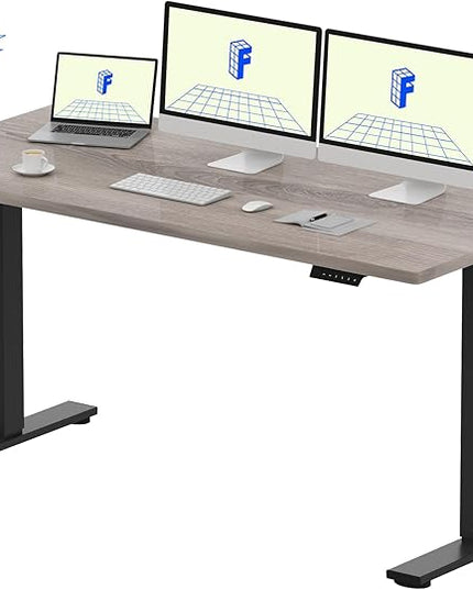 FLEXISPOT EN1 One-Piece Standing Desk with 1-Inch Thick Desktop, 60"x24" Electric Height Adjustable Desk for Home Office & Multi-Device Workstations, Gray Wood