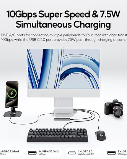 Upgraded 11 in 1 USB C Hub for iMac 24 inch USB Hub 2021 2023 2024 Support M.2 SSD (NOT Included), iMac Hub M1 M3 M4 Accessories, 4K HDMI, 2.5G Ethernet, 5 USB A/C Max 10Gbps, SD/TF - Silver