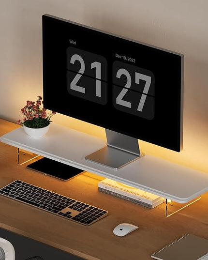 Monitor Stand Riser,31.5-Inch LED Light Wood Computer Monitor Stand with Adjustable Acrylic Legs,Desk Accessories Desktop Organizer Stand for, Computer,Laptop,Printer,PC TV Screen Riser,White