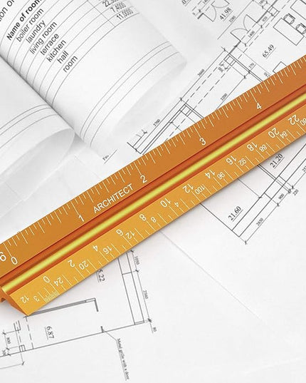 12" Architectural Scale Ruler Aluminum Architect Scale Triangular Scale Ruler for Architects, Draftsman, Students and Engineers, Golden