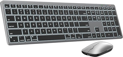 SABLUTE Bluetooth Keyboard and Mouse for Mac — 7-Color Backlit, Multi-Device, Rechargeable, Full-Size Wireless Keyboard Mouse Combo with Quiet Scissor-Switch Keys & Tilt Legs for Mac (Space Gray)