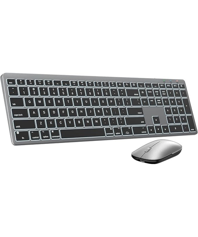 SABLUTE Bluetooth Keyboard and Mouse for Mac — 7-Color Backlit, Multi-Device, Rechargeable, Full-Size Wireless Keyboard Mouse Combo with Quiet Scissor-Switch Keys & Tilt Legs for Mac (Space Gray)