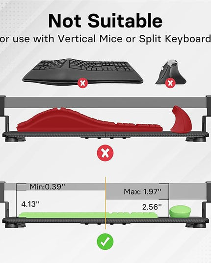 BONTEC KMT01-PJ Under Desk Keyboard Tray, Pull-Out Keyboard & Mouse Platform with C-Clamp, 20 x 11.8 in Space-Saving Ergonomic Slide-Out Drawer, Black Carbon Fiber