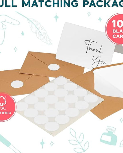 VNS Creations Thank You Cards With Envelopes Bulk Set & Stickers - 100 Pack 4x6 Blank Thank You Notes Bulk Box Set - Large Note Card Small Business, Wedding, Baby Shower & Bridal Shower - White