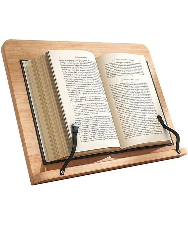 Reading Rack Wooden Bookshelf - Book Stand Foldable with 8 Adjustable Positions and Page Clips,Suitable for cookbooks、iPads、laptops、Sheet Music、and Reading Stands(13.4x9.45inch)