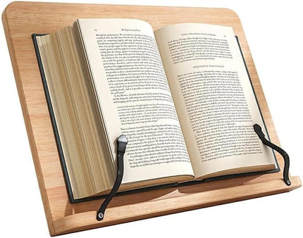Bamboo Book Stand, Adjustable Reading Rest Holder, Natural Wood, Desktop Document Stand for Reading, Cooking (11x7.9inch)