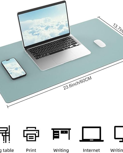 AFIING Dual-Sided Desk Pad, Natural Cork & PU Leather Large Mouse mats for Office and Home Work, Desk Protector Non-Slip, Waterproof, Easy Clean (Light Blue, 23.6" x 13.7")