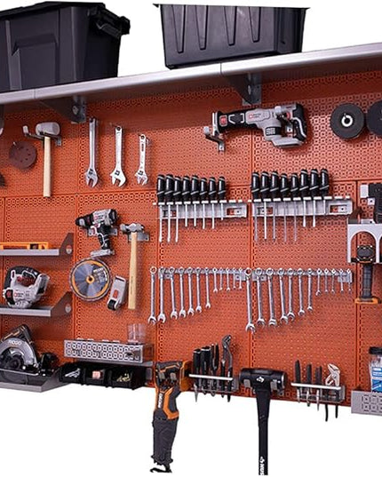 OmniWall Weekend Warrior XL Metal Pegboard Wall Organization System (Orange/Silver)
