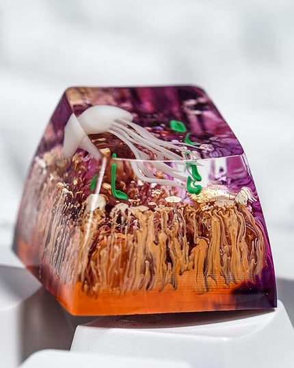 Jellyfish Artisan Keycap Purple Yellow Ocean R1 SA Profile Custom Sea Creature Keycaps 1U ESC Handmade Gaming Sea Resin Key Cap Cherry MX Switch Compatible Mechanical Keyboard Jellyfish Lover Gift