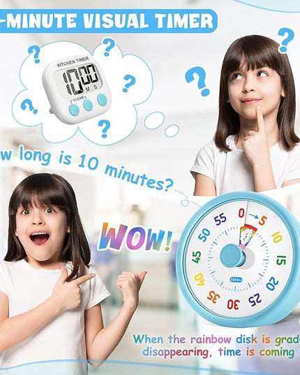 HIPPIH Visual Timer for Kids, 60 Minute Countdown Timers for Classroom Kitchen Office, Rainbow Disk Desk Timer Clock with Silent Operation, Pomodoro Timer Time Management Tools for Toddler ADHD Blue
