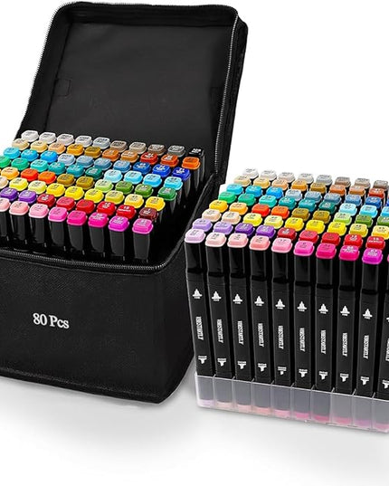 80 Colors Alcohol Markers with Base, Permanent Dual Tip Art Markers for Adults Anime Coloring Sketch Illustrations Pefect for Gift- Refillable