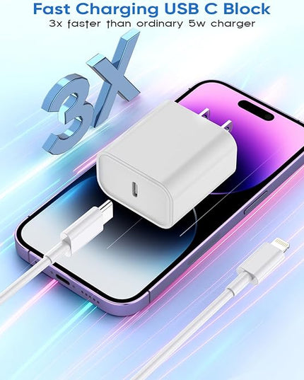 10FT iPhone Fast Charger,[Apple MFi Certified]10Foot Extra Long USB C to Lightning Cable PD Fast Charger iPhone Block Cubes Adapter Quick Charging for iPhone14 Pro Max/14 Plus/13 Pro/Mini/12/11/X,iPad