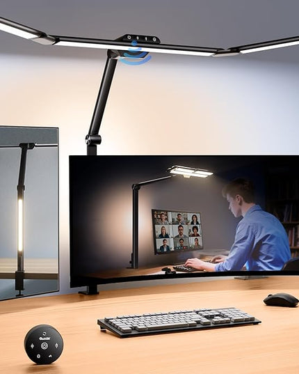 Quntis 32.5" Architect Desk Lamps for Office Home Dorm - Eye Care 3 Light Bar 1100LM Bright, Ambient Backlight, Radar Sensor, Remote Control, 2H Timer, Workbench Drafting Reading Video Conference Task