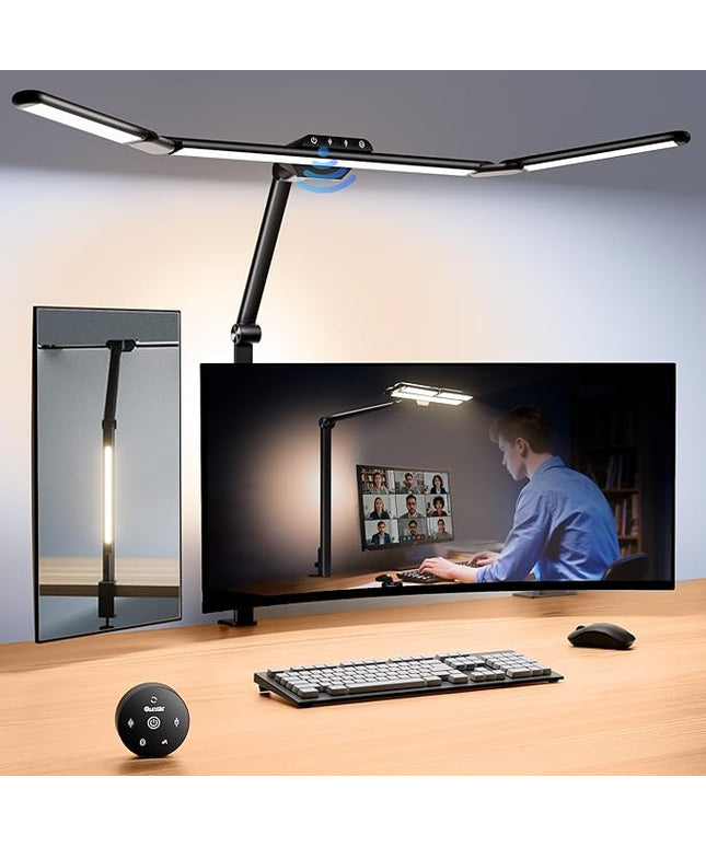Quntis 32.5" Architect Desk Lamps for Office Home Dorm - Eye Care 3 Light Bar 1100LM Bright, Ambient Backlight, Radar Sensor, Remote Control, 2H Timer, Workbench Drafting Reading Video Conference Task