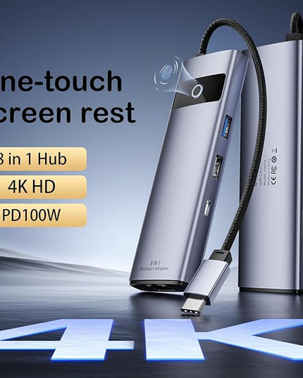 DiamondTiger 8-in-1 USB C Hub, 4K 30Hz HDMI Adapter, USB-C Docking Station with 100W PD, TF/MicroSD Card Reader, USB-A 2.0,3.0,Type-C 3.0 Ports,100M RJ45 for MacBook Pro/Air,iPad,iPhone 15/Pro Max