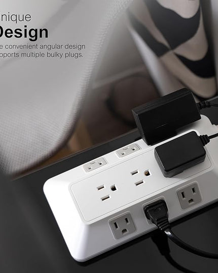GE 9-Outlet Surge Protector, 2480J, 6ft. Braided Cord, Extensoin Cord for School, Home, Office, White – 82596